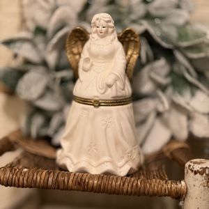 Vintage Porcelain Angel Hinged Trinket Box
